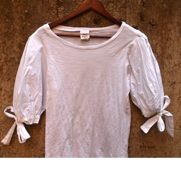 Cinq à Sept White Puff Sleeve Top with Tie Cuffs – Size Small - Picture 4 of 5
